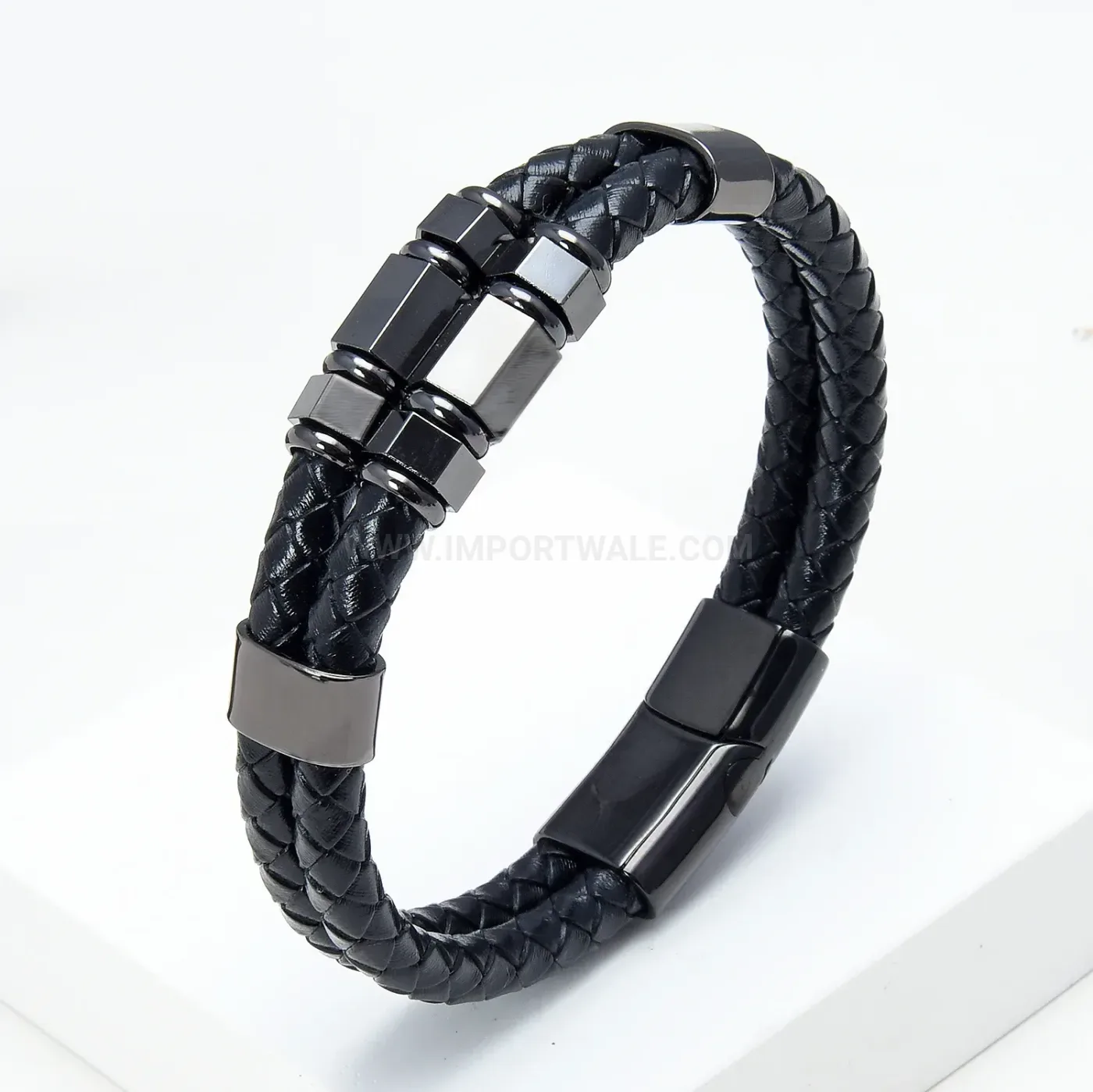 Braided Leather Cord Men Bracelet with Stainless Steel Clasp