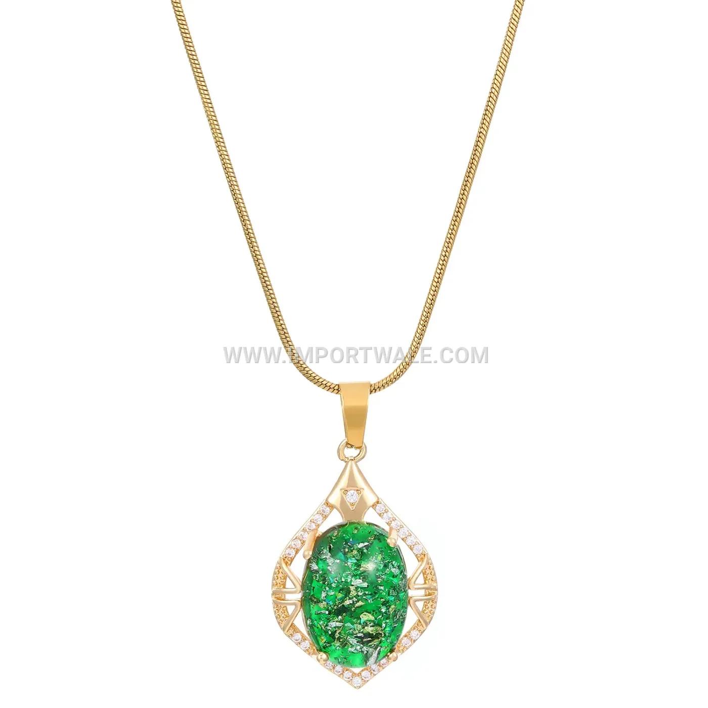 Baroque Style Stainless Steel Crystal Leaf Pendant Necklace