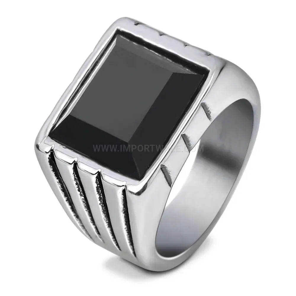 Fashion Square Red Gemstone Stainless Steel Signet Ring