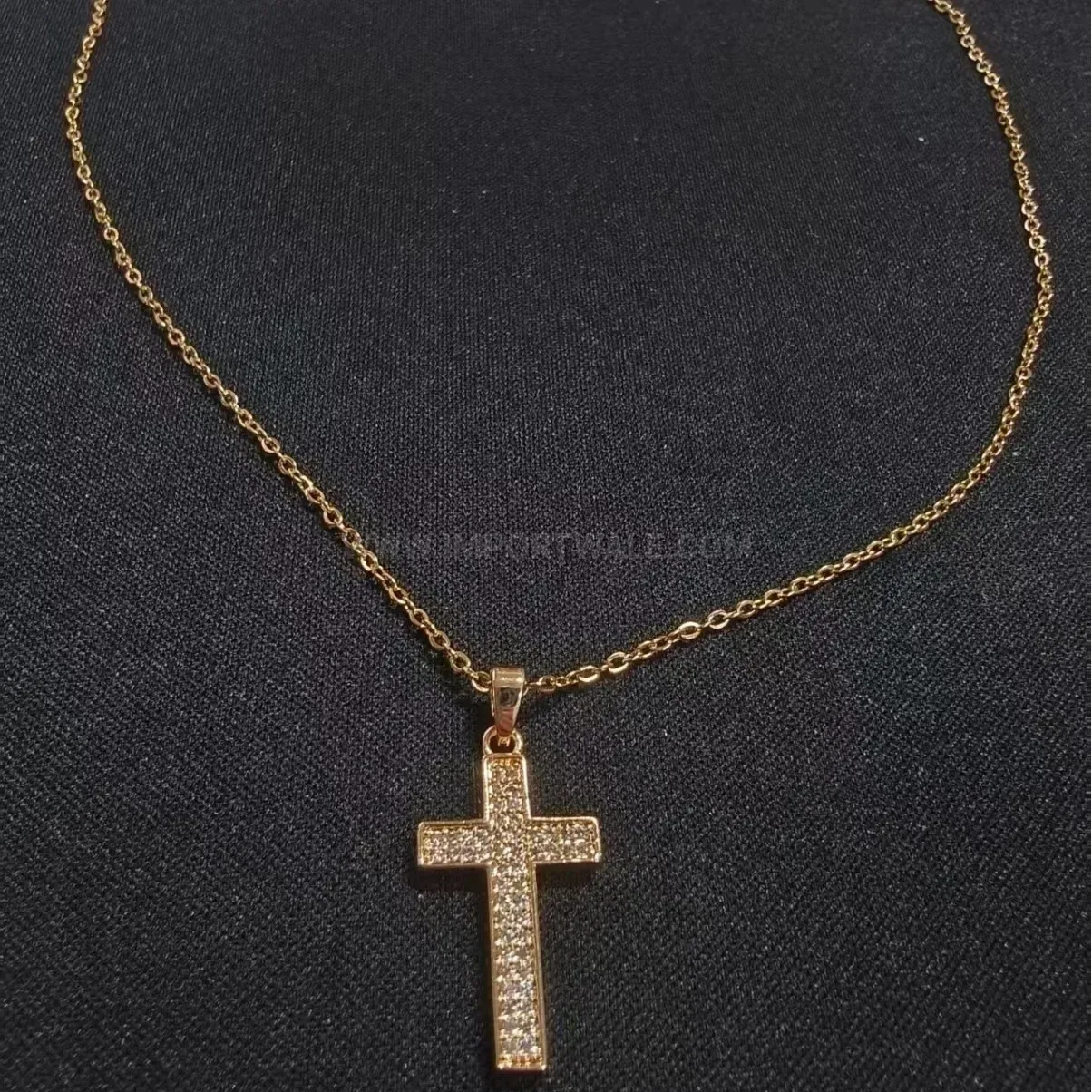 Rhinestone Cross Pendant Stainless Steel Chain Necklace