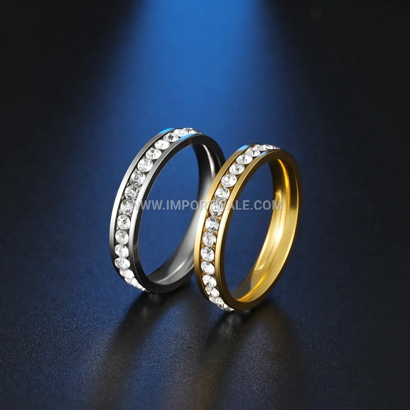 Single-Row Crystal Accent Stainless Steel Stackable Ring