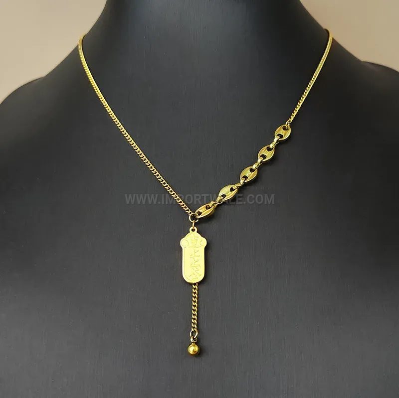 Vintage Gold Titanium Steel Fortune Fortune Tag Pendant Clavicle Necklace
