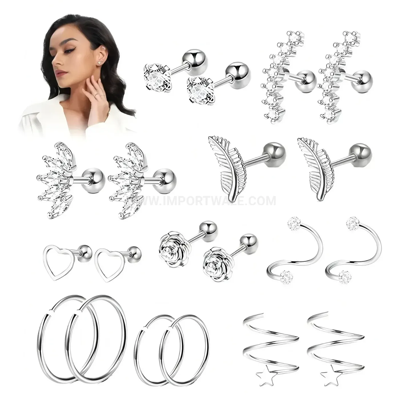 Bold Sparkling Floral Zircon Stainless Steel Cartilage Piercing Stud Set
