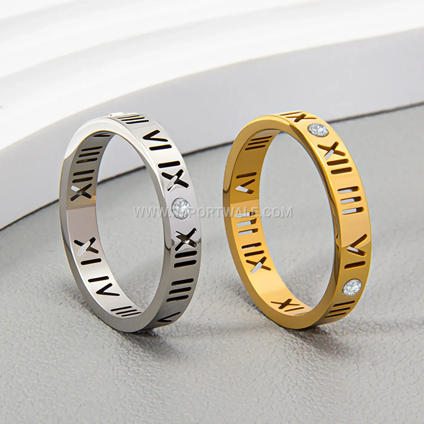 Cutout Roman Numeral Stainless Steel Band Ring