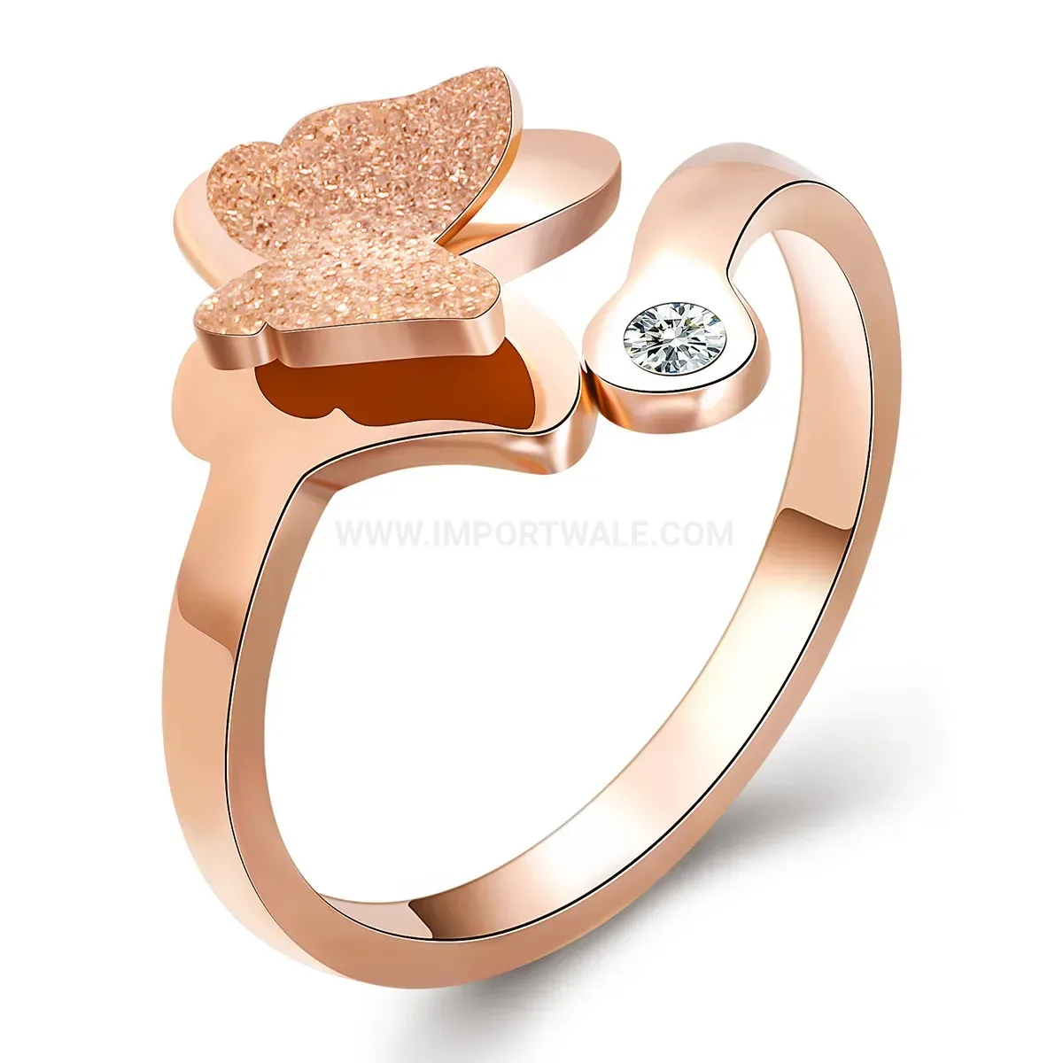 Trendy Frosted Butterfly Open Stainless Steel Adjustable Ring