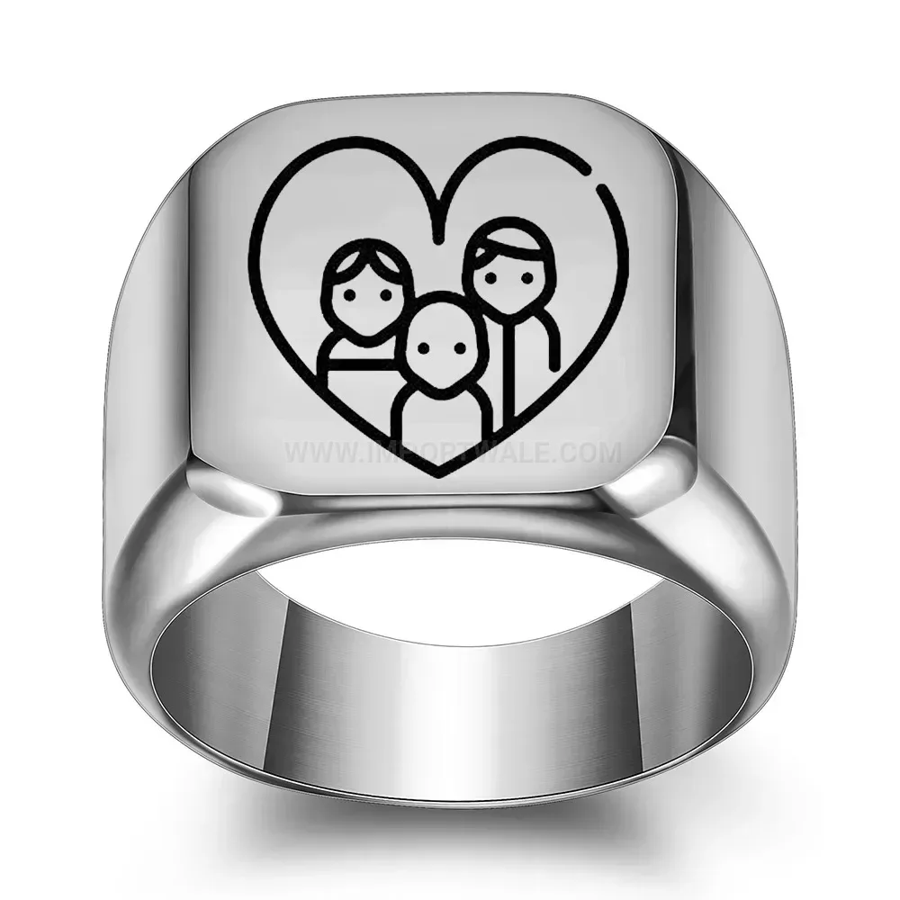 Chic Smooth Geometric Laser Engraved Family Motif Stainless Steel Ring