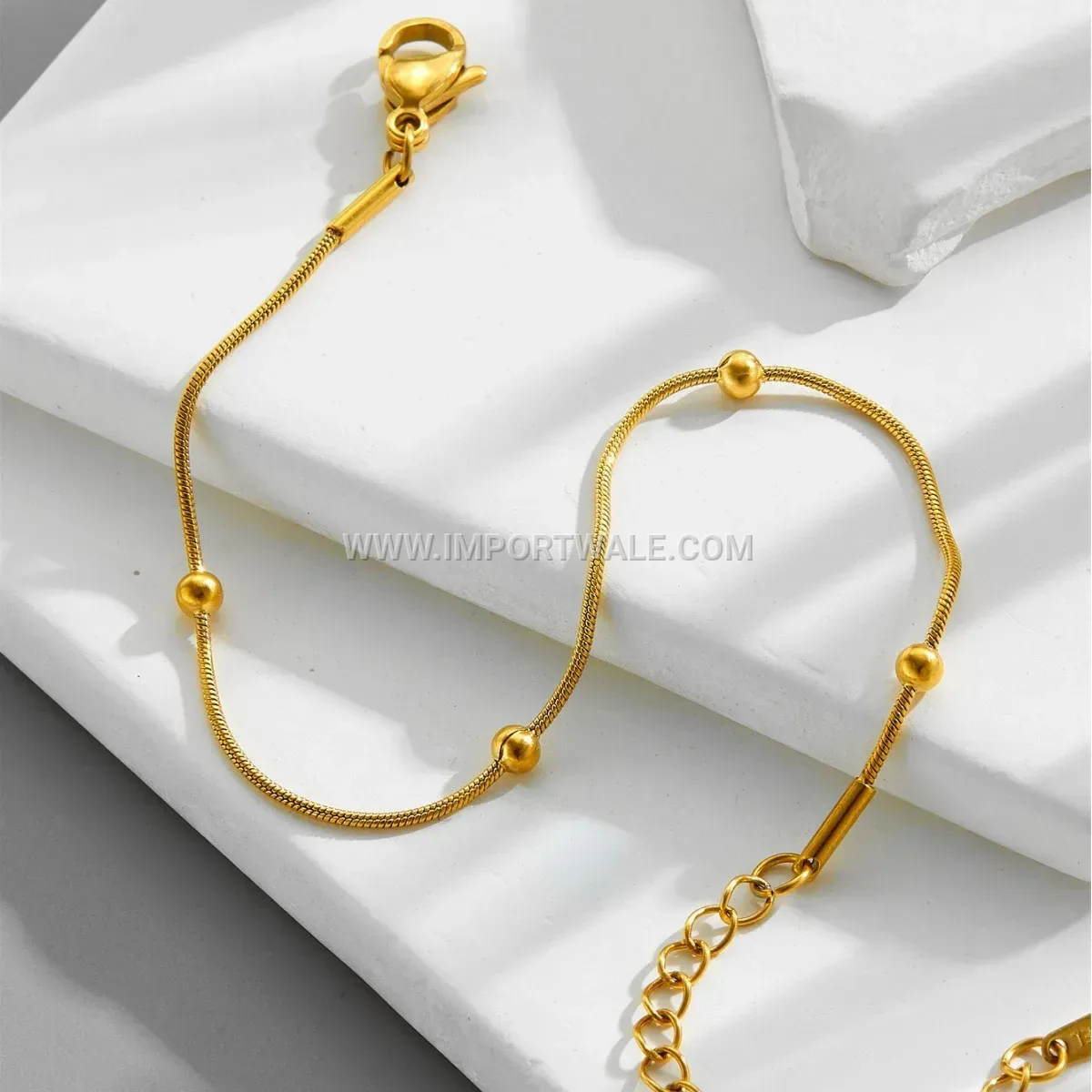 Minimalist 18K Gold Plated Snake Chain Anklet with Beads