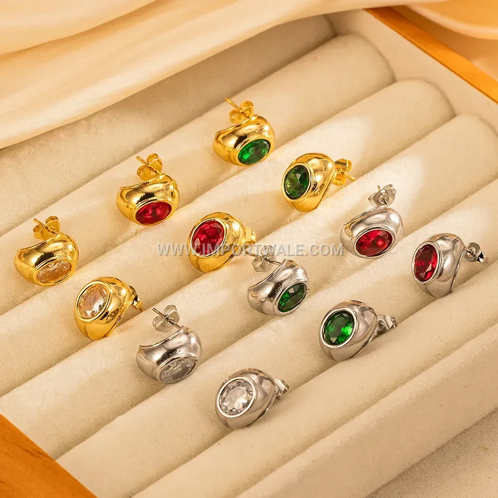 Oval Zircon Stainless Steel Geometric Stud Earrings