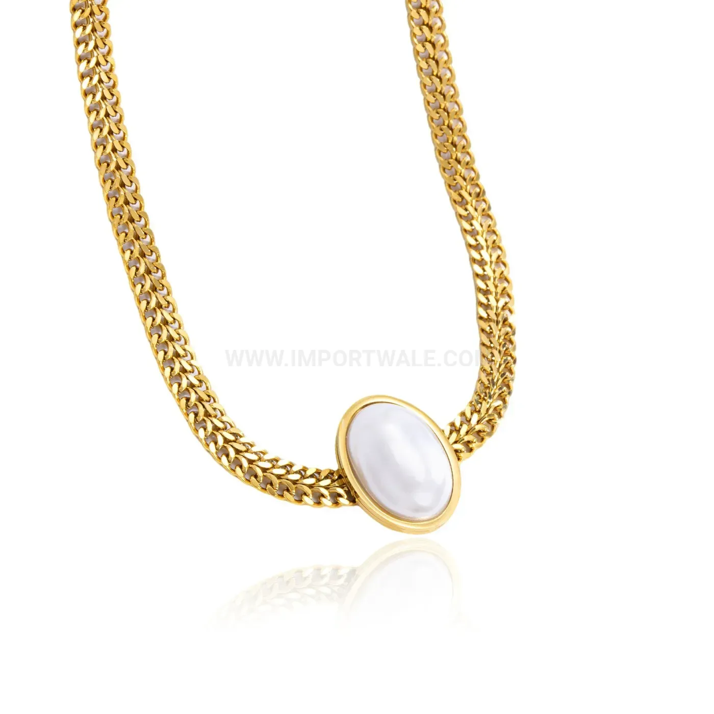 Designer Chunky Stainless Steel Oval Pearl Jewelry Set
