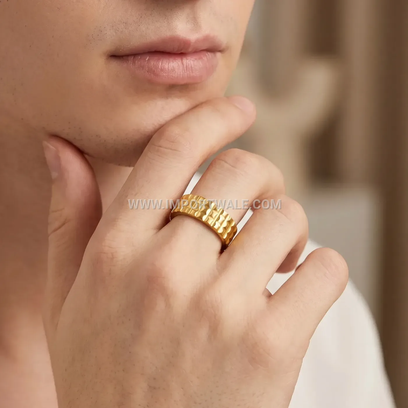 Hammered Texture Stainless Steel Plain Band Ring