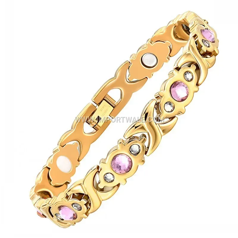 Colorful Rhinestone Magnet Stainless Steel Link Bracelet