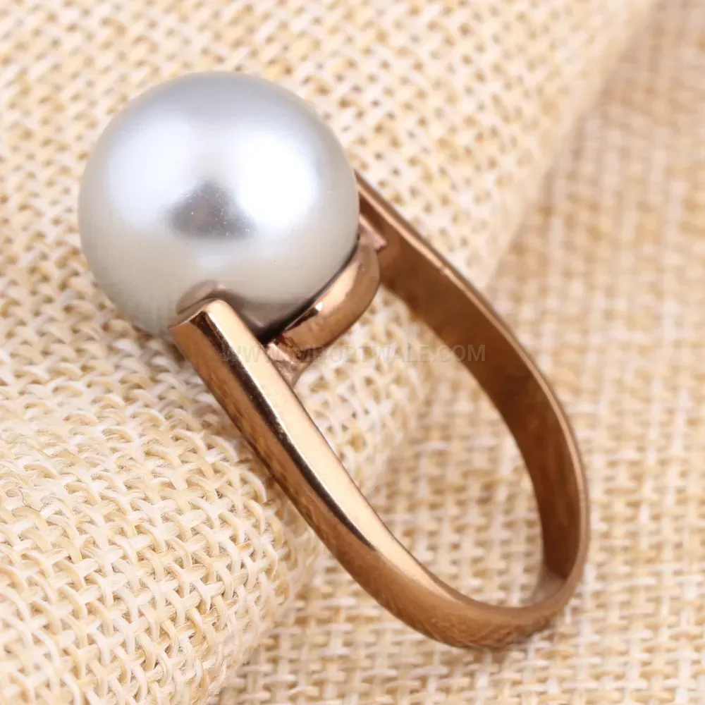 Modern Pearl Embellished Rose Gold Stainless Steel Ring