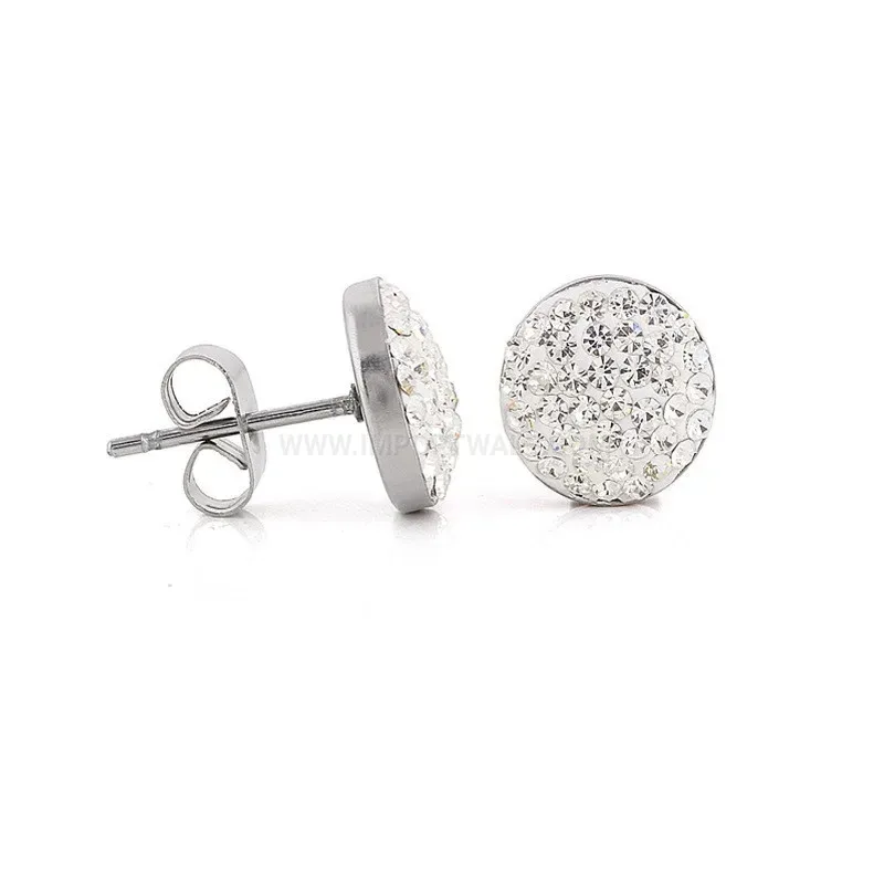 Stylish Pave Crystal Round Geometric Stainless Steel Stud Earrings