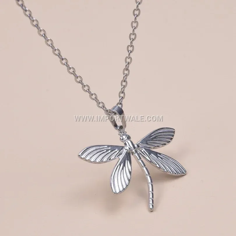 Gold Plated Dragonfly Charm Stainless Steel Pendant Necklace