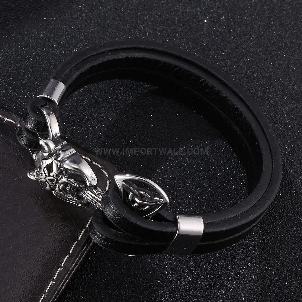 Vintage Skull Stainless Steel Braided Leather Bangle
