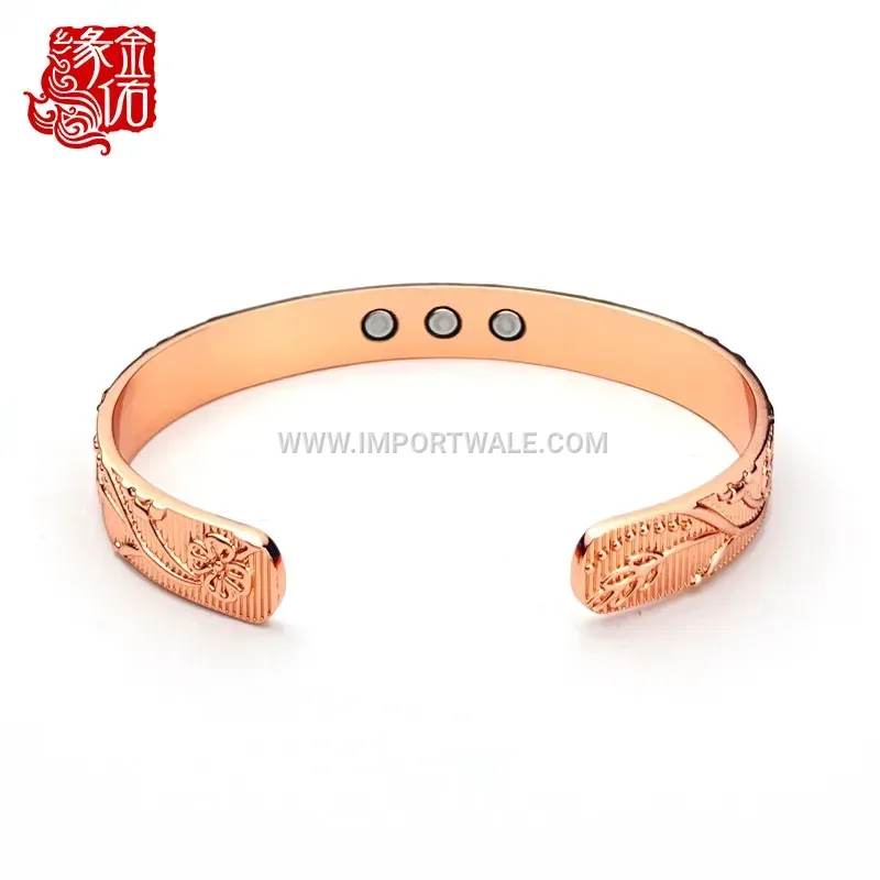 Embossed Plum Blossom Open Copper Bangle Bracelet