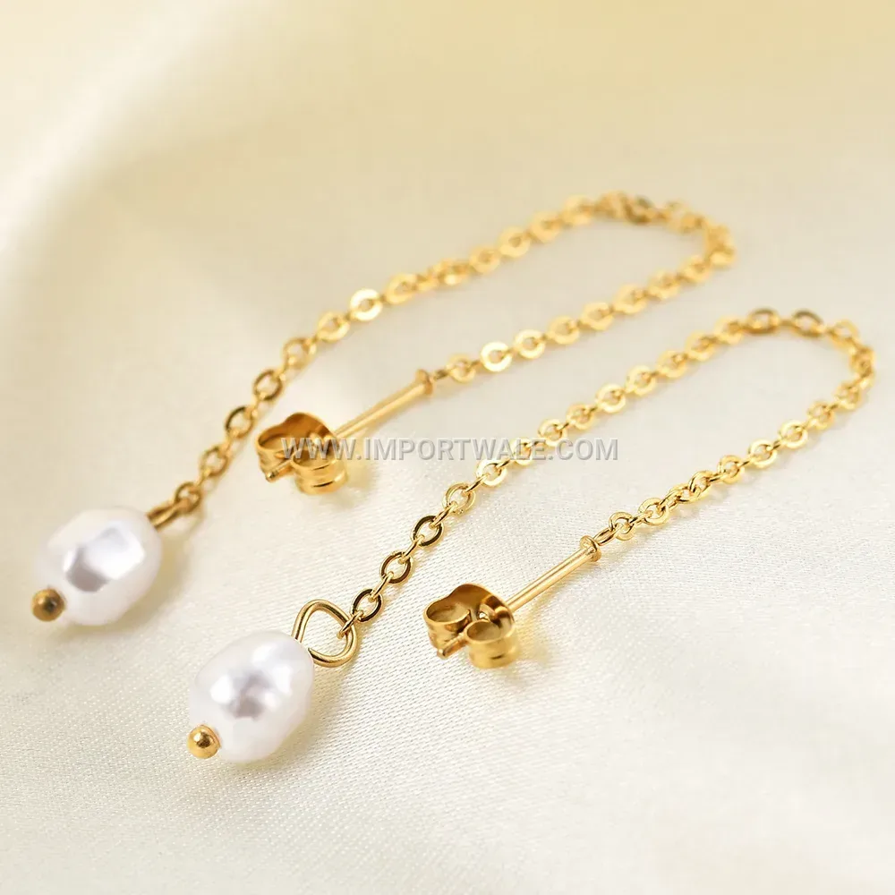 Stainless Steel O-Chain Tassel Drop Earrings Featuring Pearl Pendants