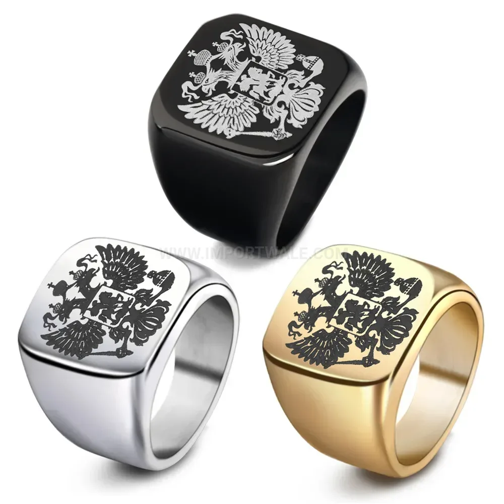 Chic Polished Stainless Steel Double Headed Eagle Signet Ring