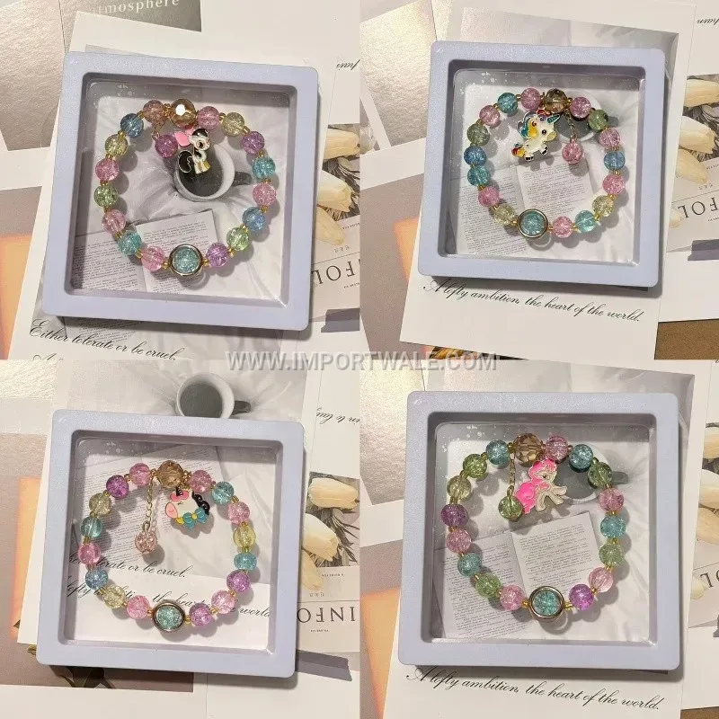 Colorful Beaded Glass Horse Charm Bracelet for Children