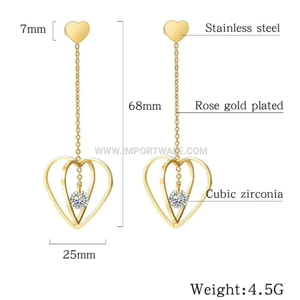 Rhinestone Embedded 3D Openwork Heart Stainless Steel Earrings