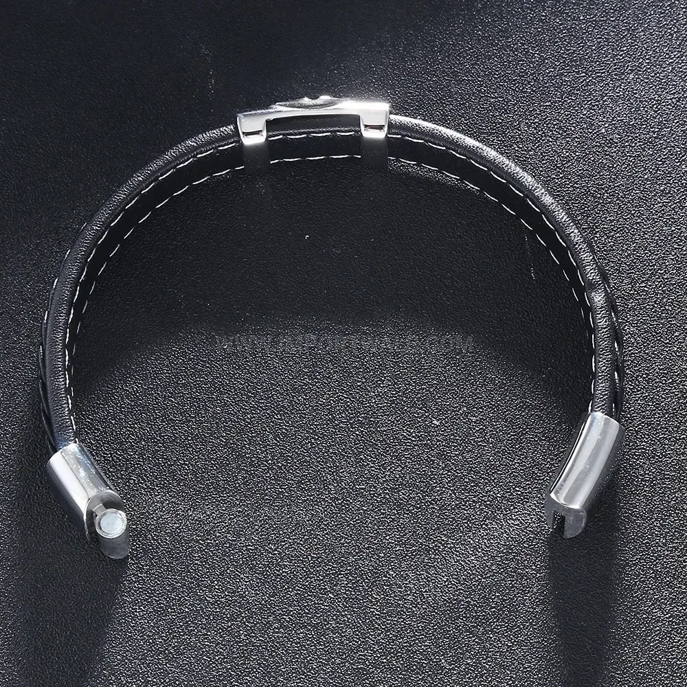 Braided Genuine Leather Wristband with Stainless Steel Clasp