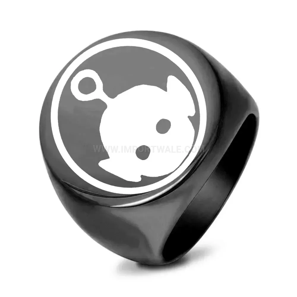 Modern Laser Etched Alien Motif Stainless Steel Signet Ring