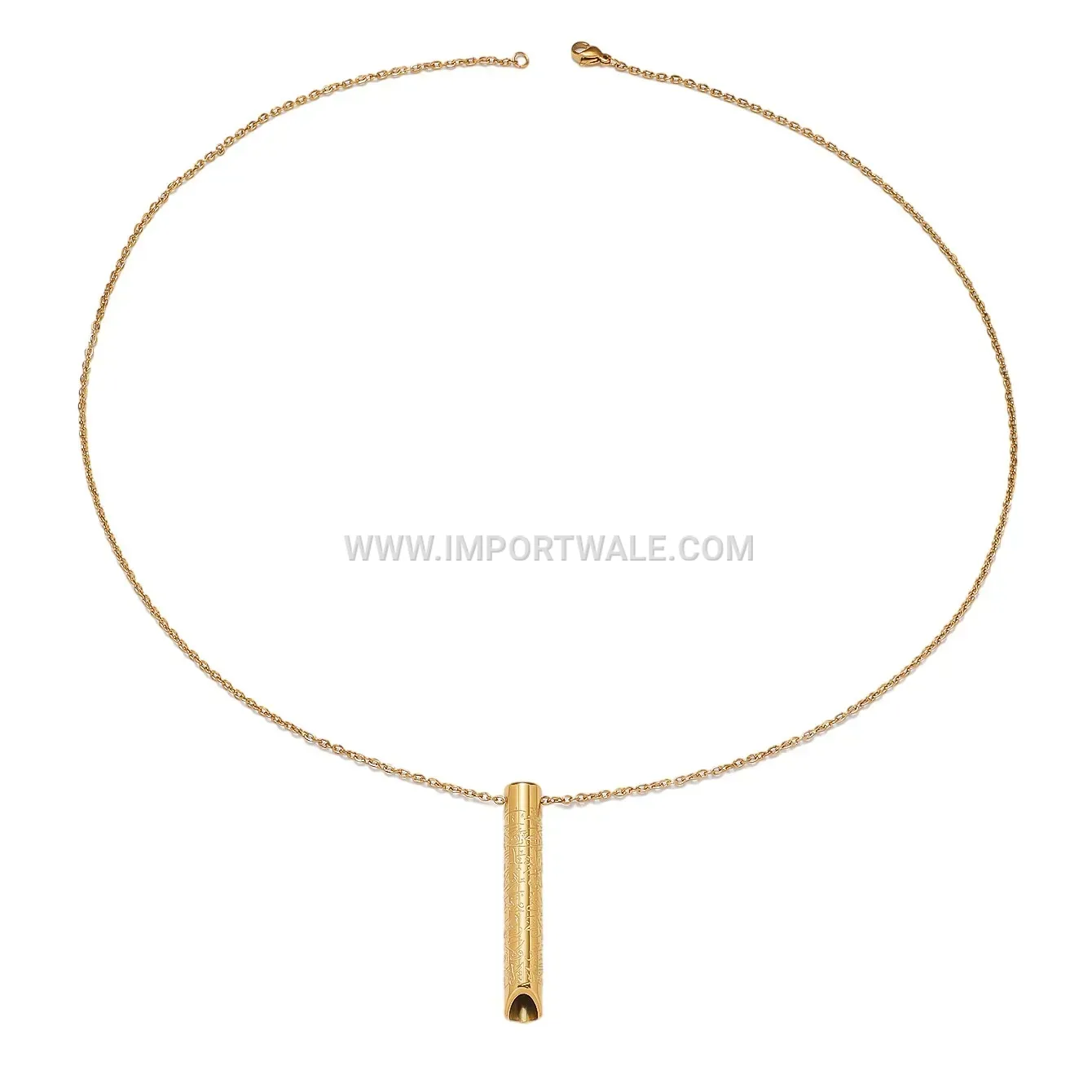 Gold Plated Stainless Steel Meditation Whistle Islamic Pendant Necklace