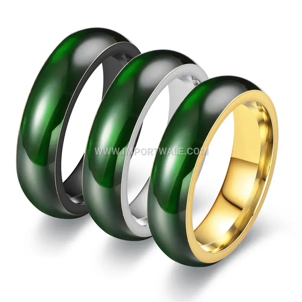 Stainless Steel Faux Jade Inlay Band Ring