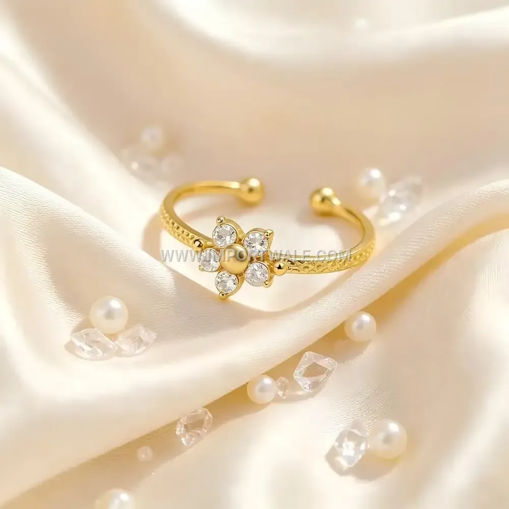 Five Leaf Clover Zircon Stainless Steel Open Ring