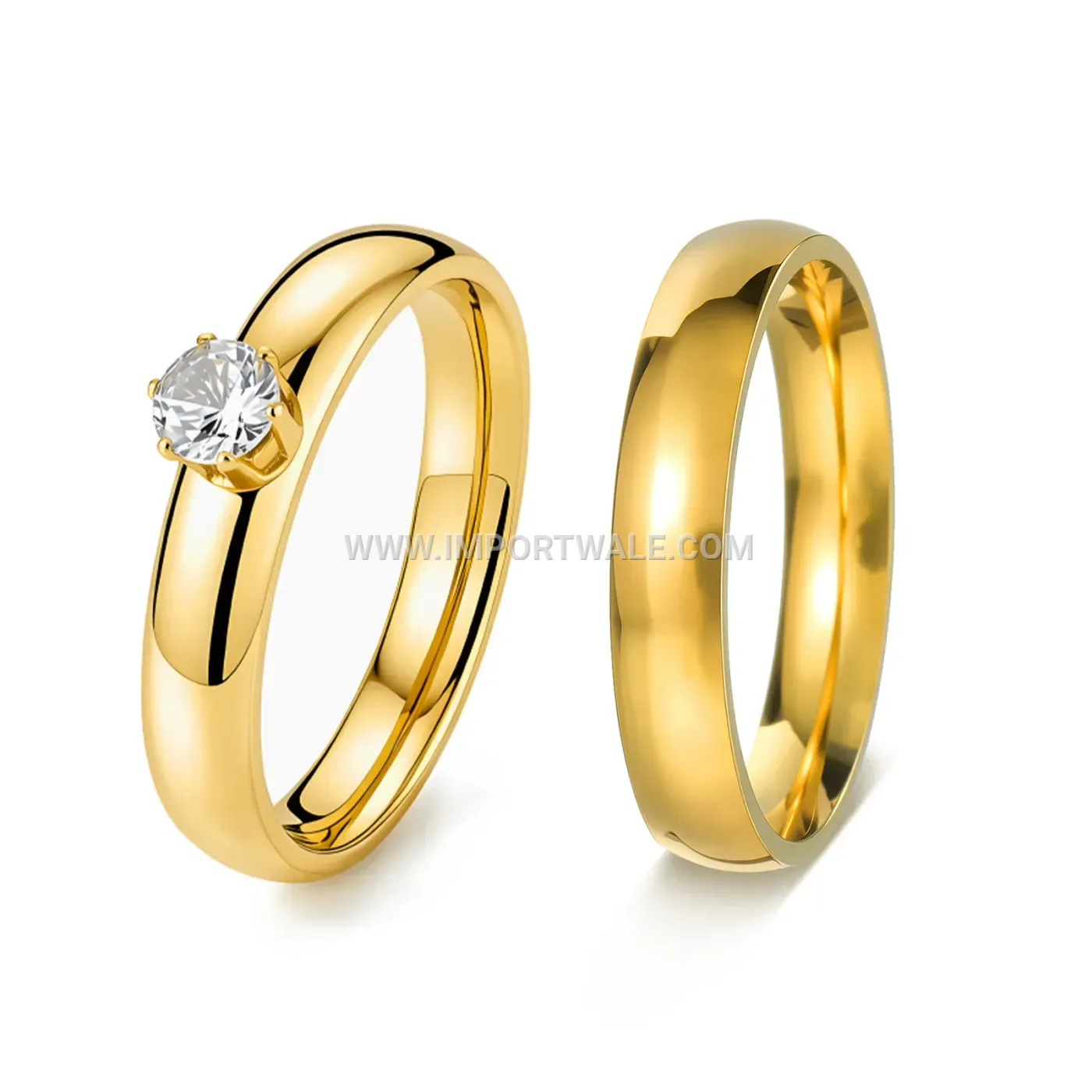 Four-Prong Zircon Stainless Steel Couple Ring