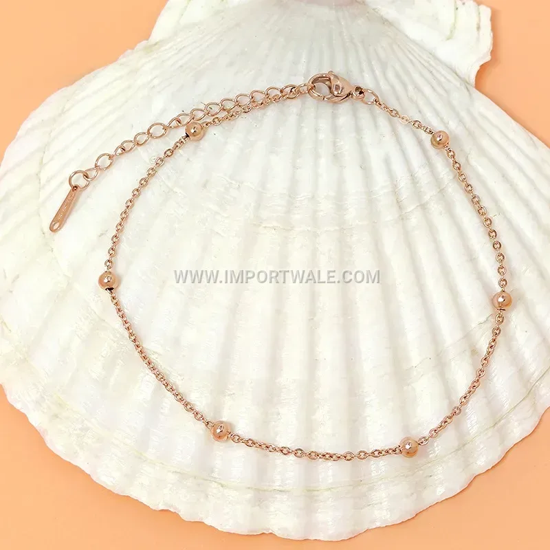 Geometric Stainless Steel Bead Chain Anklet