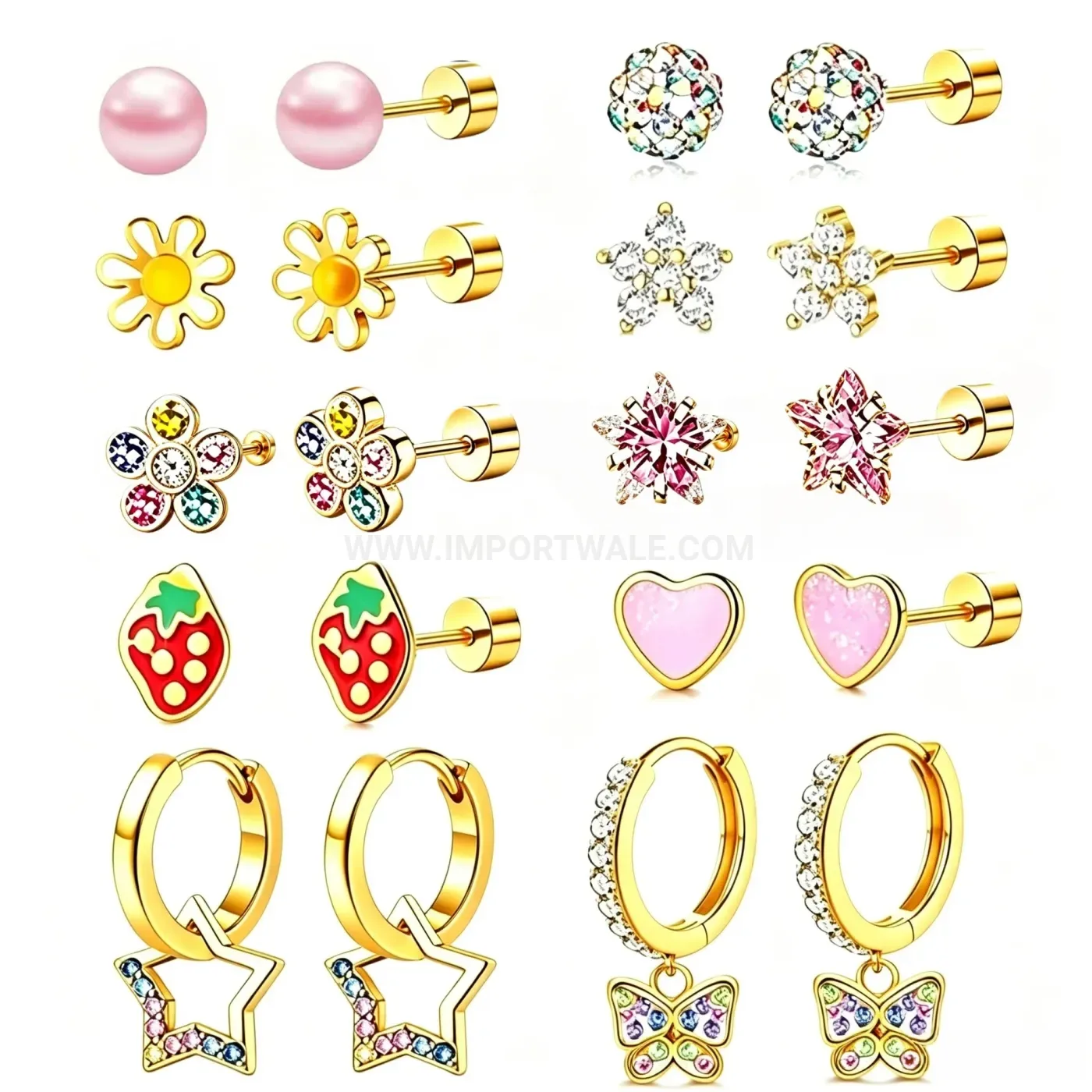 Colorful Crystal Flower and Butterfly Threaded Stainless Steel Piercing Hoop