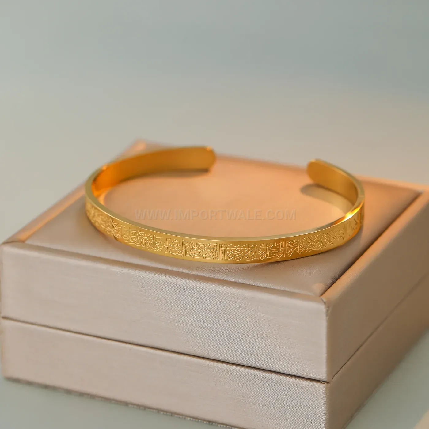 Carved Stainless Steel Ayatul Kursi Arab Style Sleeve Cuff Bracelet