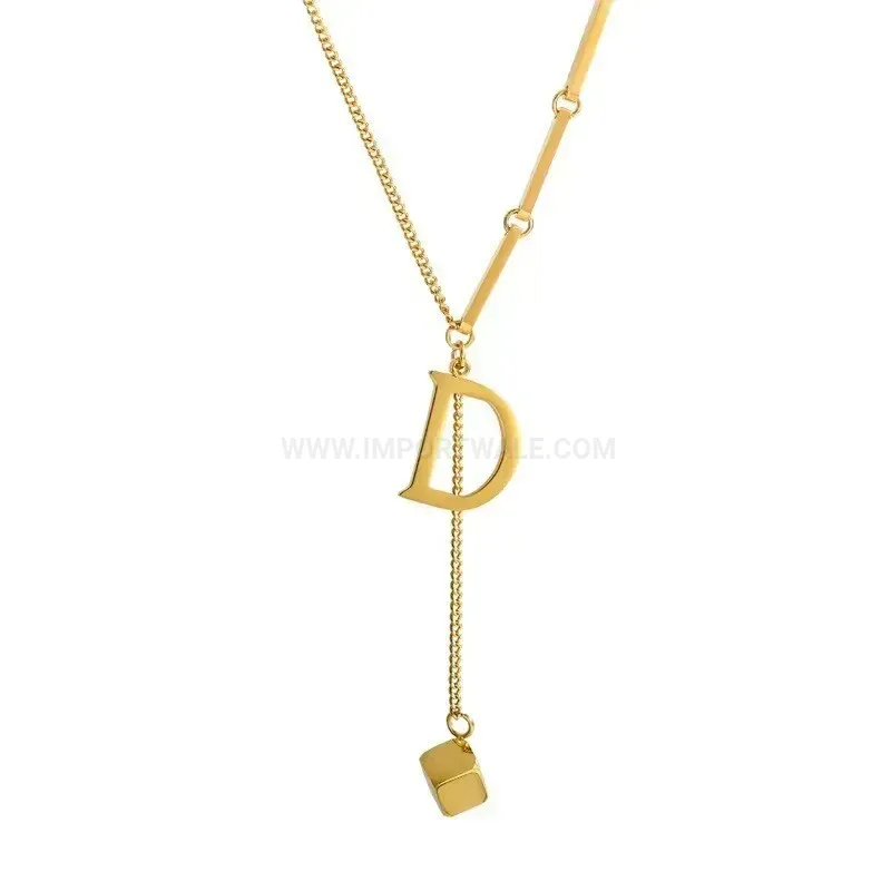 Bold Punk Style Front-Clasp Stainless Steel Letter D Pendant Necklace
