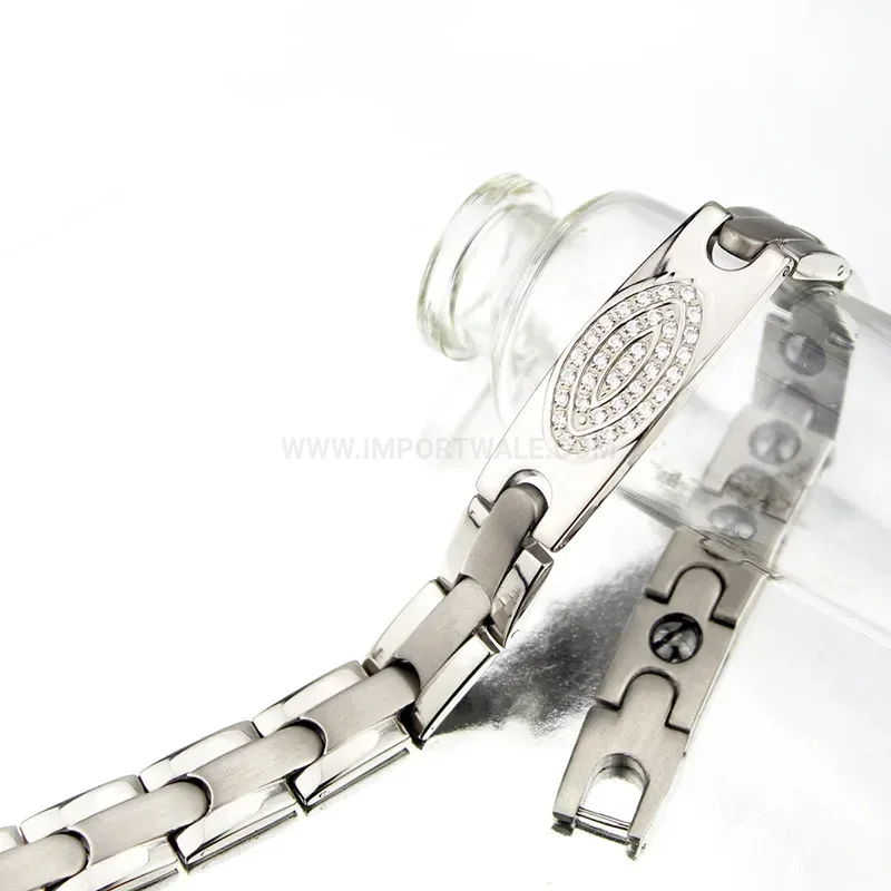 Designer Men Titanium Bio Magnetic Link Bracelet with Sparkling Rhinestones
