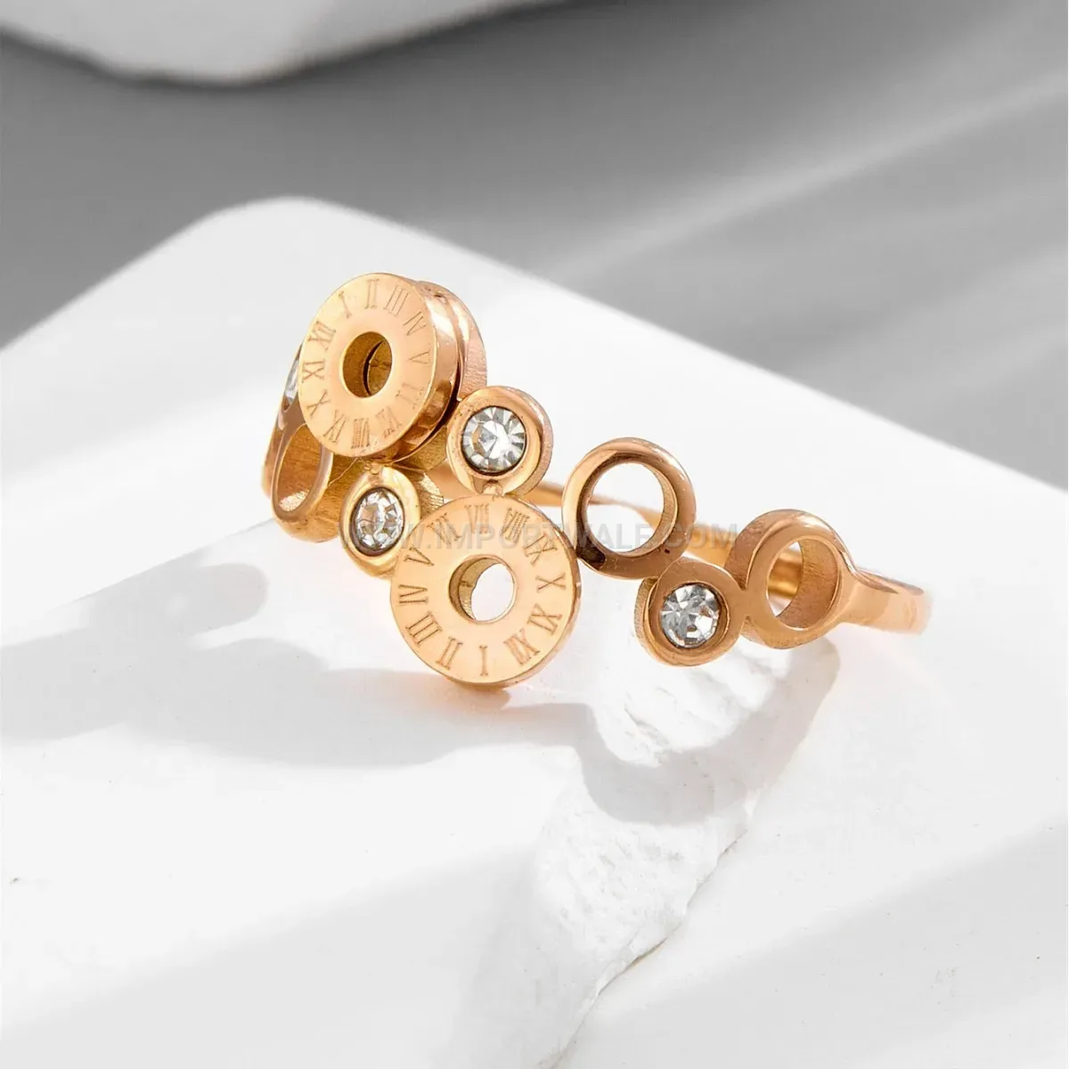 Roman Numeral Cutout Rhinestone Titanium Steel Ring