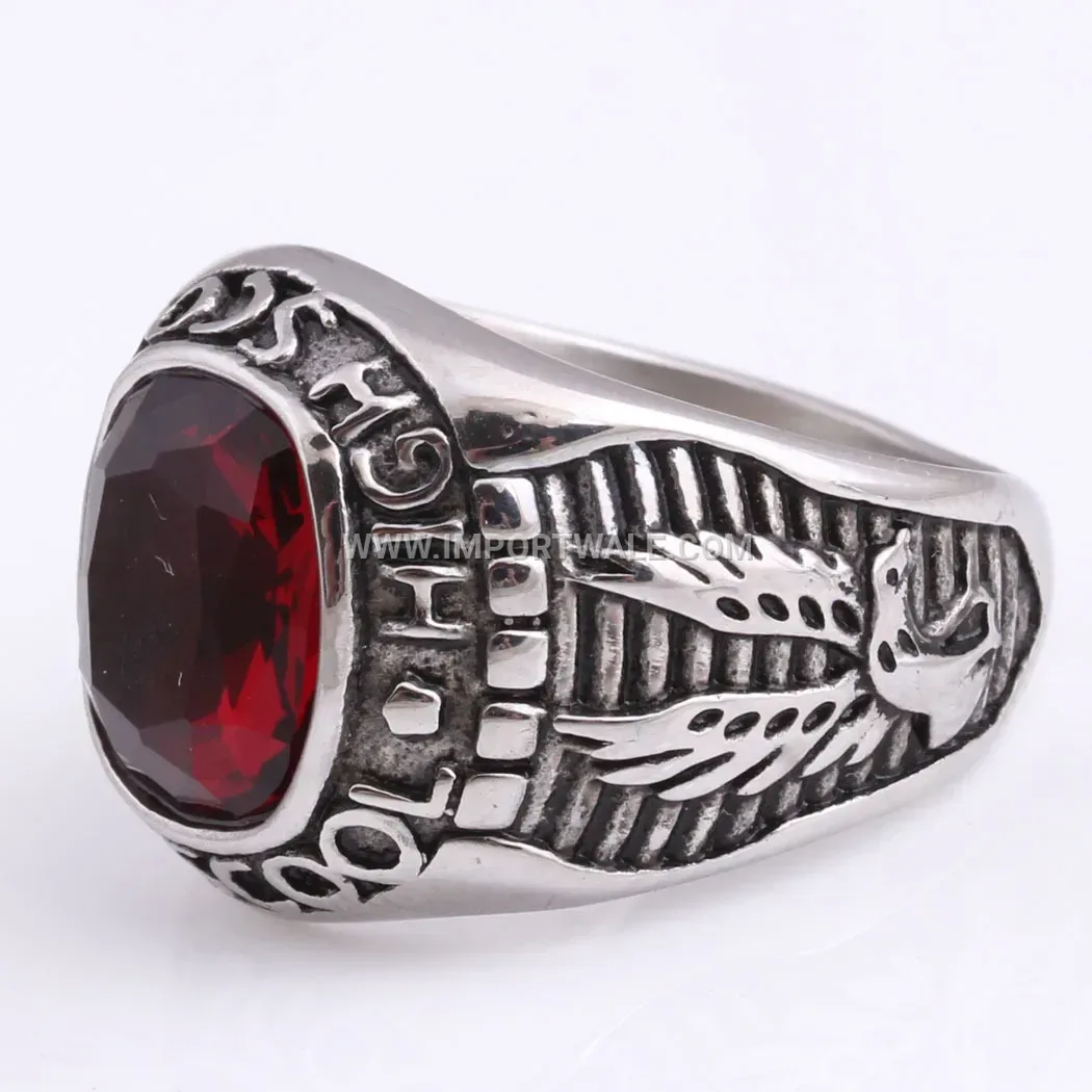 Antiqued Stainless Steel Double Eagle Military Signet Ring