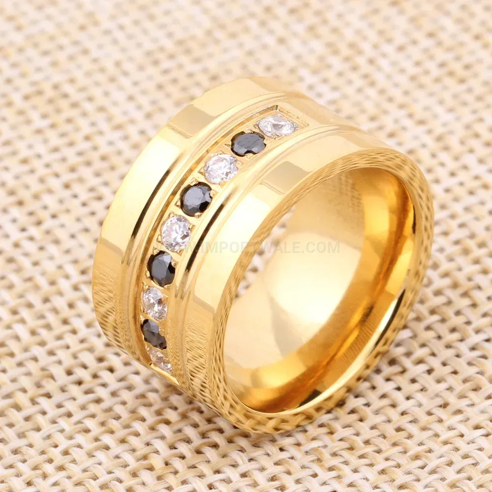 Two Tone Zircon Inlaid Stainless Steel Band Ring
