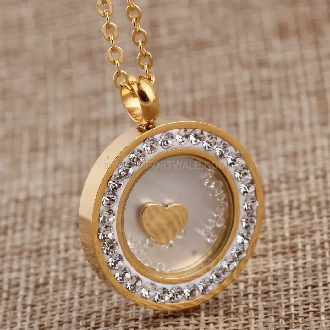 Radiant Cutout Heart Circular Rhinestone Stainless Steel Necklace
