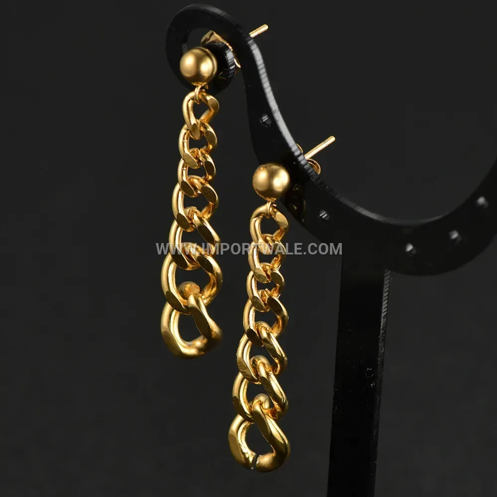 Long Stainless Steel Chain Dangle Earrings with Drop Accent