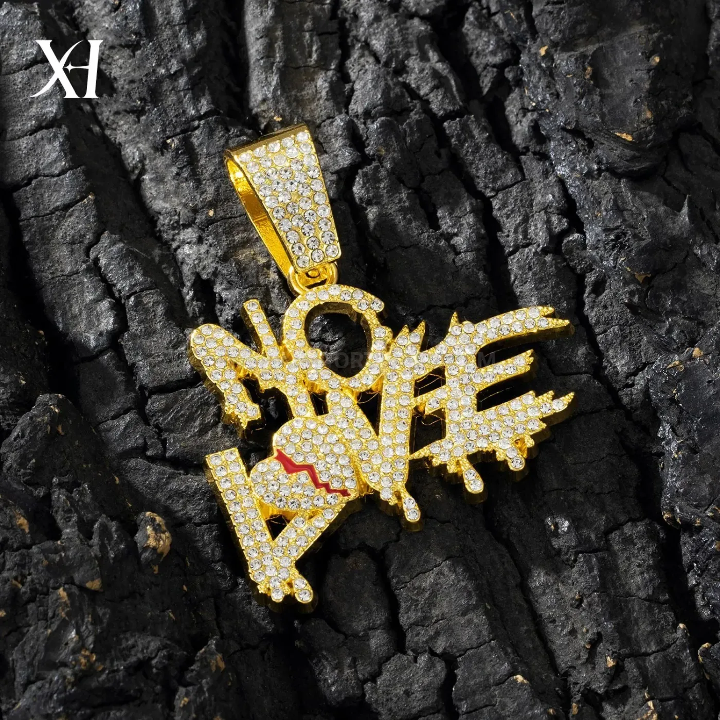 Trendy Iced Out Broken Heart Pendant Cuban Chain Necklace