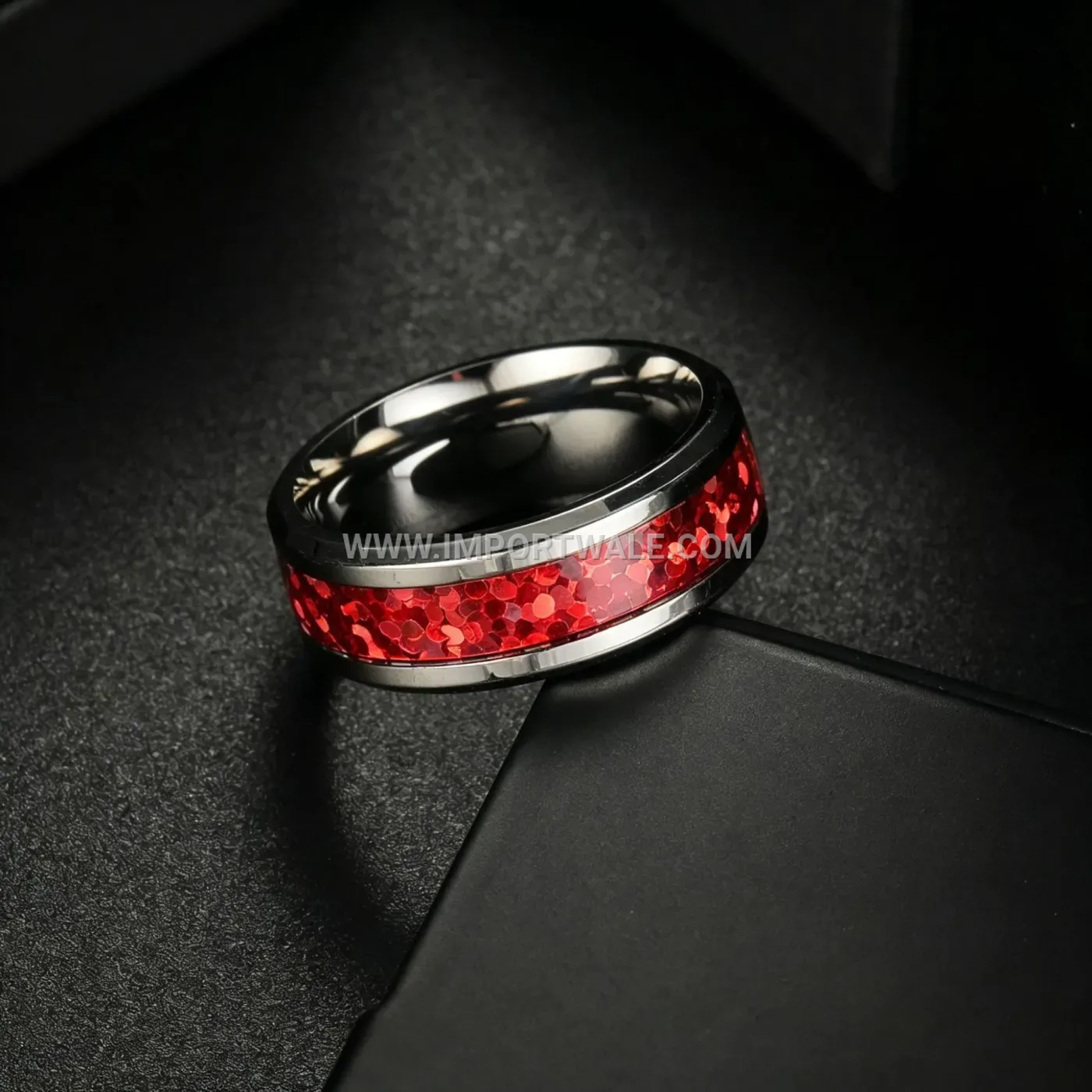 Inlaid Faux Opal Stainless Steel Couple Band Ring