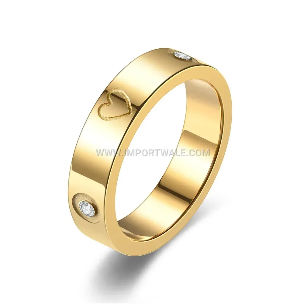 Sparkling Crystal Heart Stainless Steel Band Ring