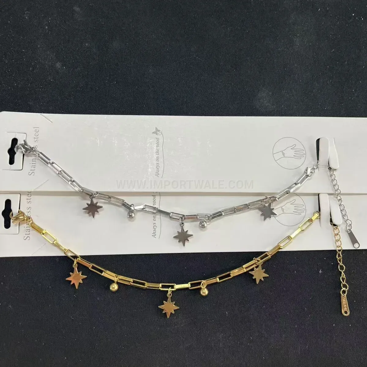 Stainless Steel Eight Point Star Pendant Square Chain Bracelet