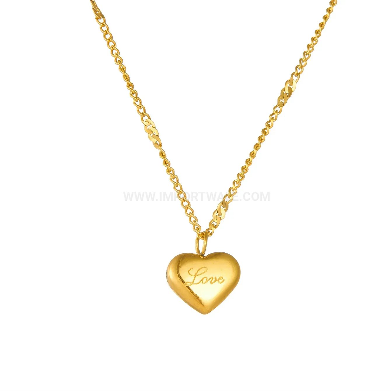 Engraved Heart Pendant Stainless Steel French Style Clavicle Necklace