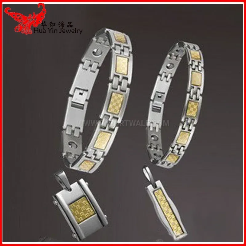 Fashion Pure Titanium Magnetic Bio Couple Bracelet Set with Hematite