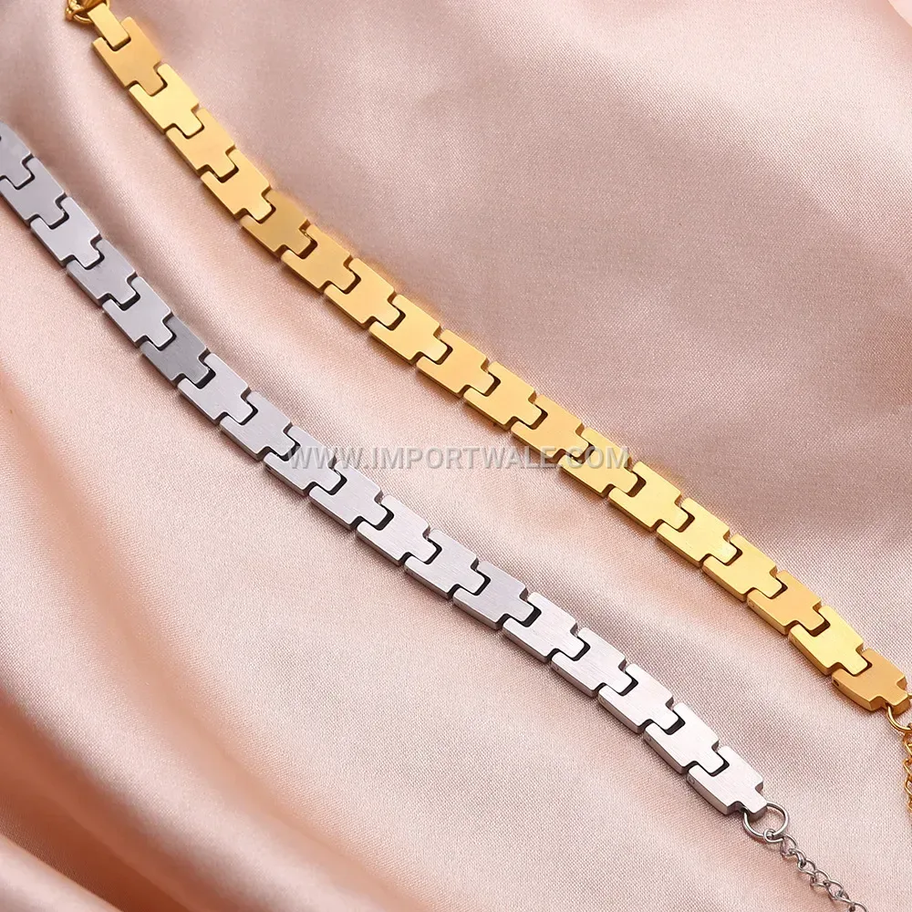 Wide Striped Geometric Titanium Steel Chain Bracelet for Women