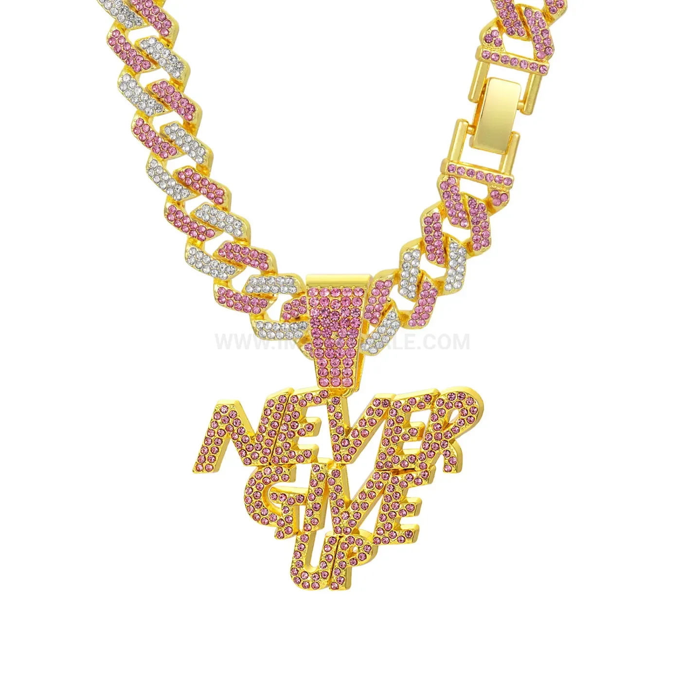 Trendy Two-Tone Zinc Alloy Never Give Up Letter Pendant Necklace