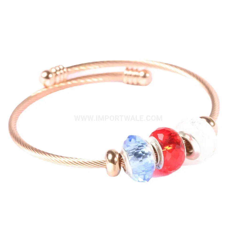 Premium Three-Tone Stainless Steel Wire Cable Bangle Bracelet