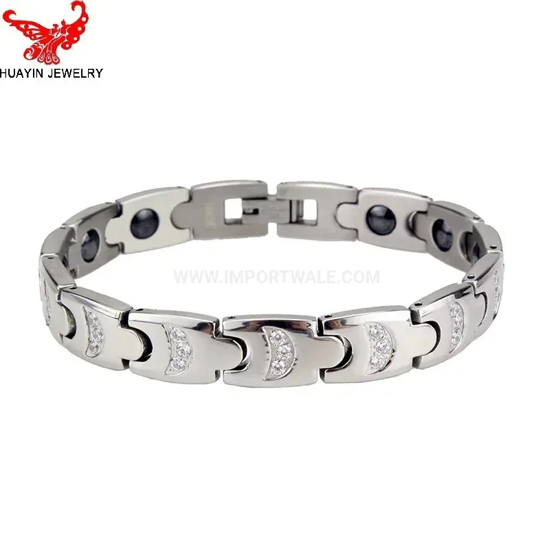 Designer Rhinestone Accent Titanium Steel Bio Magnetic Bracelet